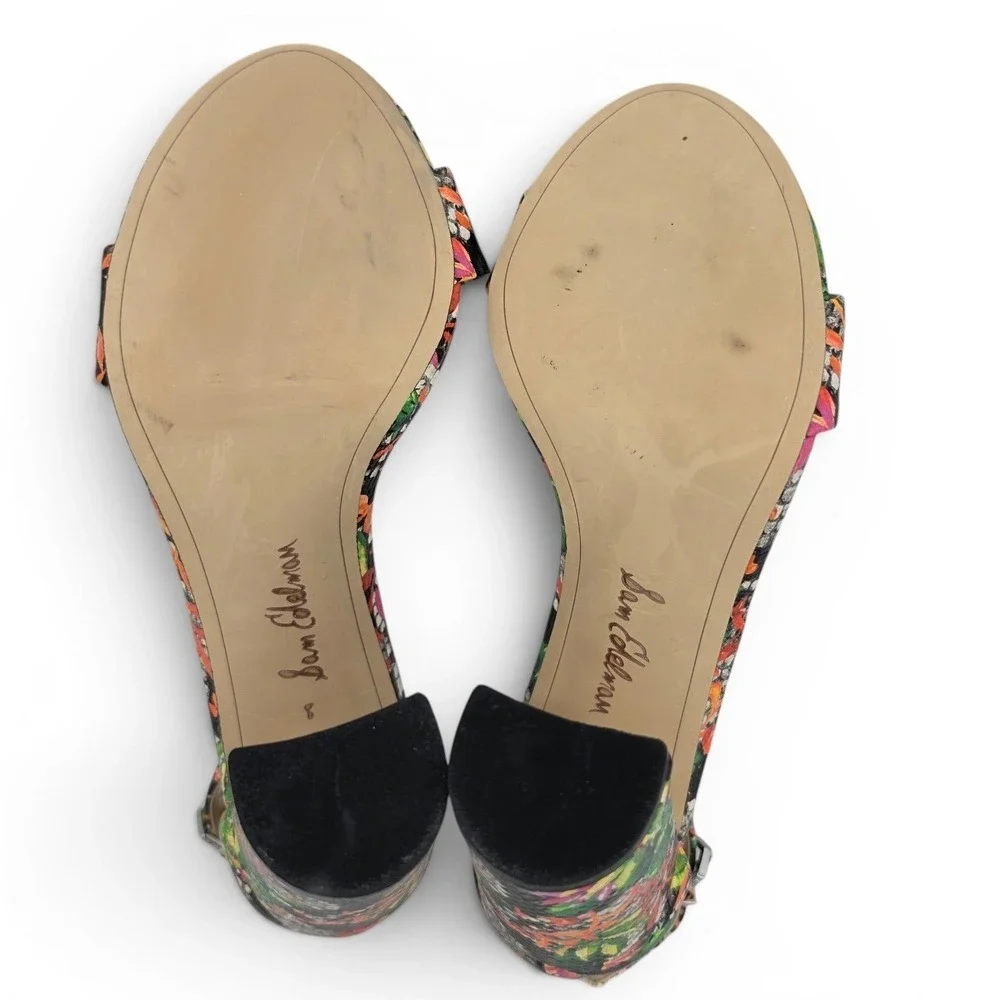 Sam Edelman Yaro Womens Size 8 Floral Snake Print Ankle Strap Block Heel Sandals
